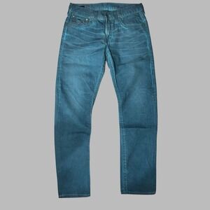 True Religion Men's 34x32 Ricky Blue Overdye Wash Straight Fit Jeans Heavy